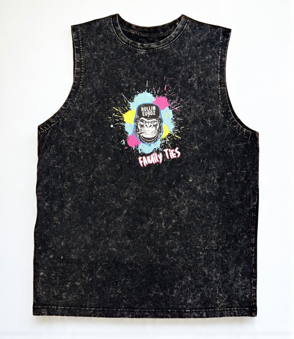 Rollin Euroz Distressed Black Stonewashed Sleeveless Shirt