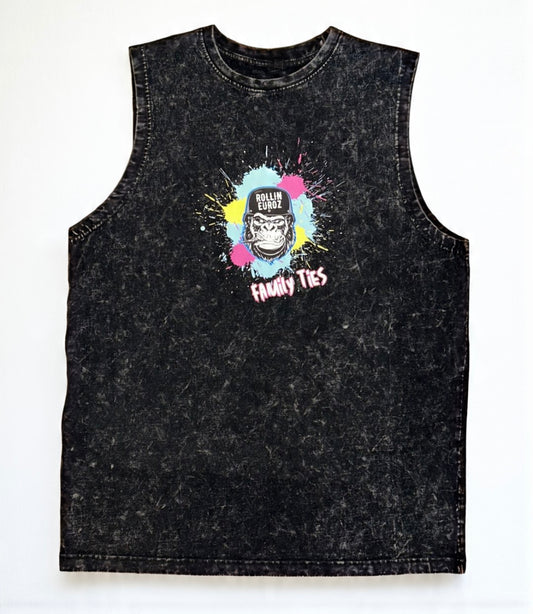Rollin Euroz Distressed Black Stonewashed Sleeveless Shirt