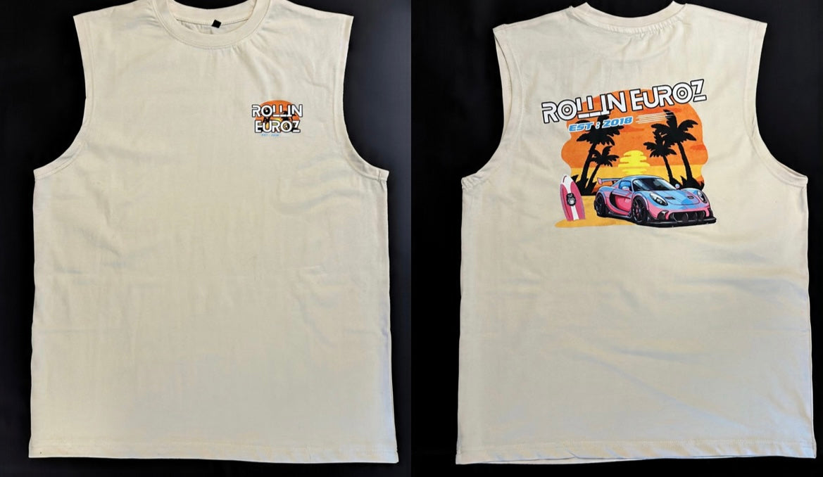 Rollin Euroz Mens Cream Sleeveless Shirt